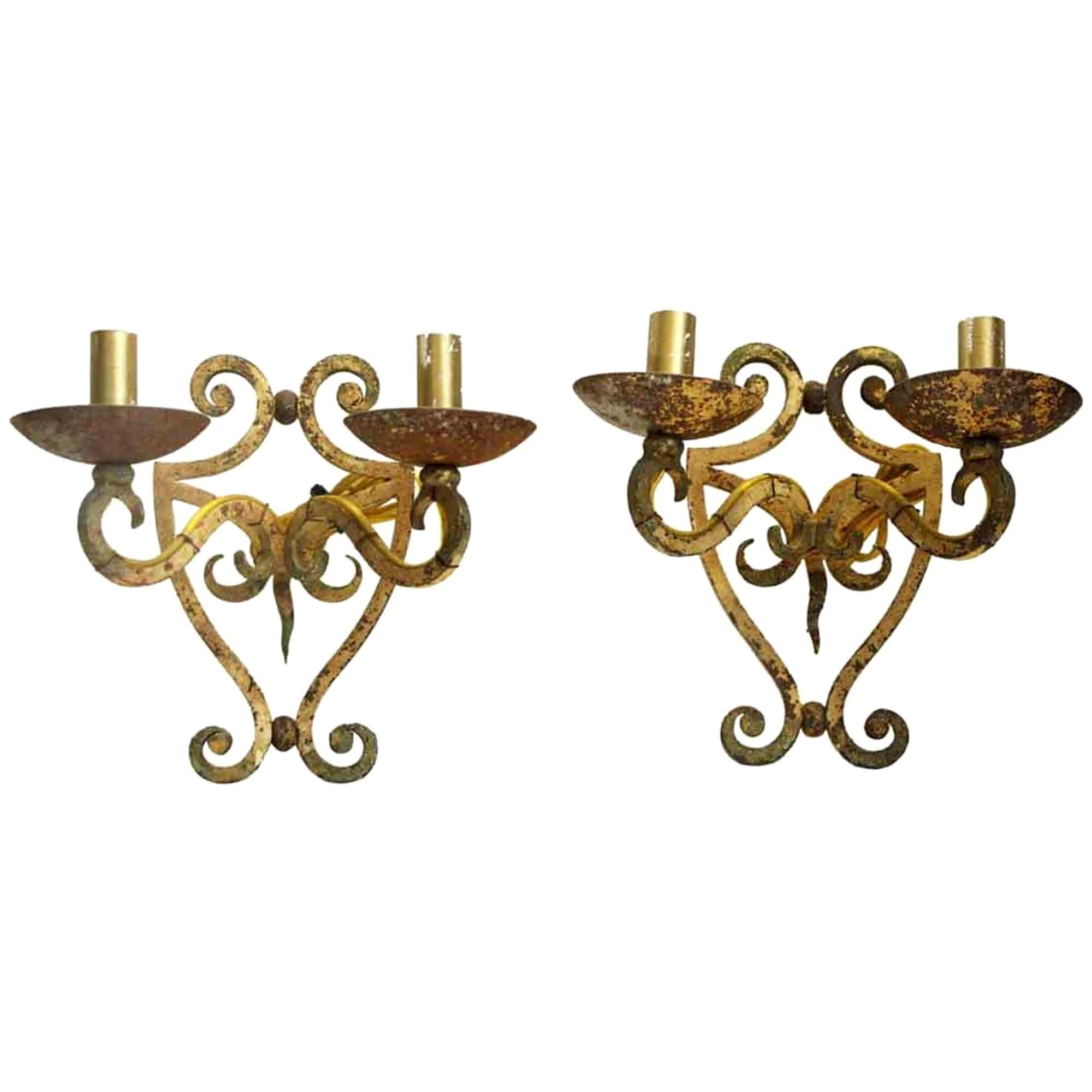 1980s Pair of French Iron Sconces