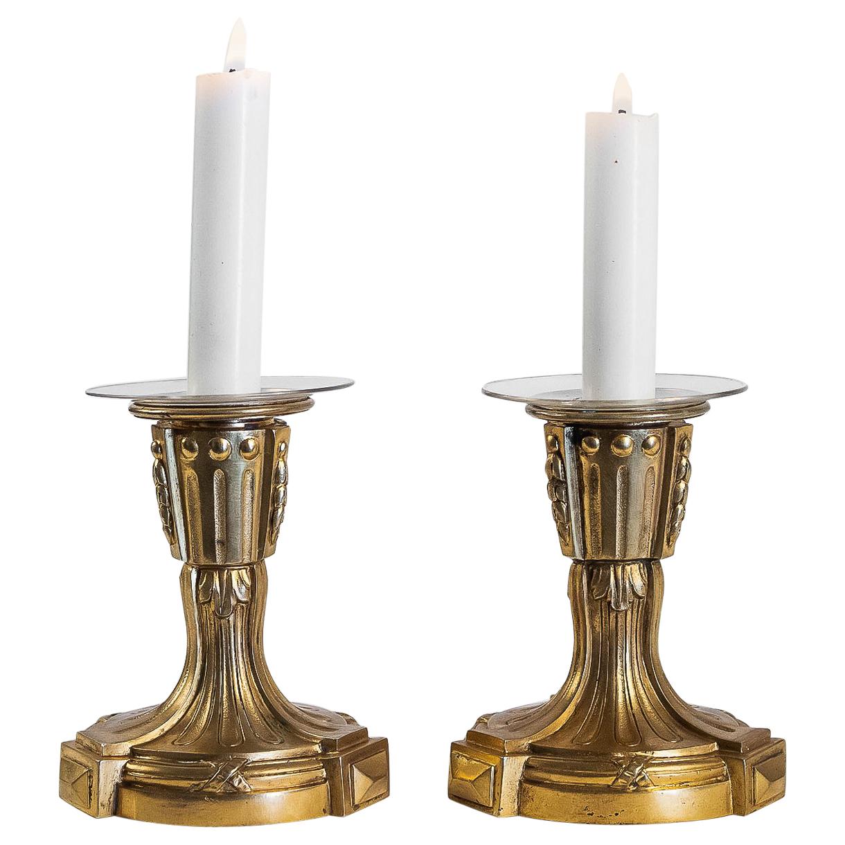 French Louis XVI Period Pair of Small Gilt Bronze Candlesticks, circa 1780