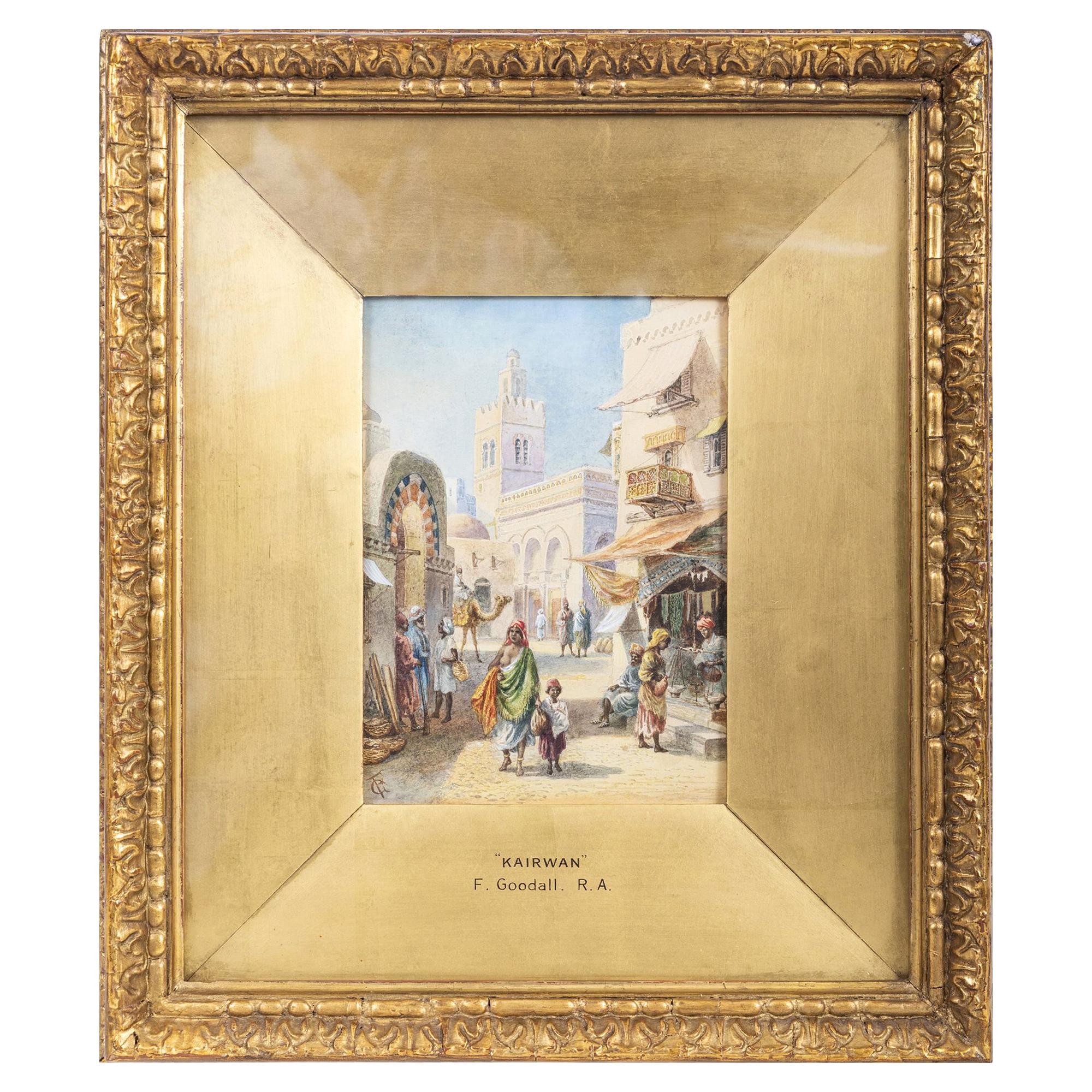 "Arab Market" Watercolor by Frederick Goodall For Sale