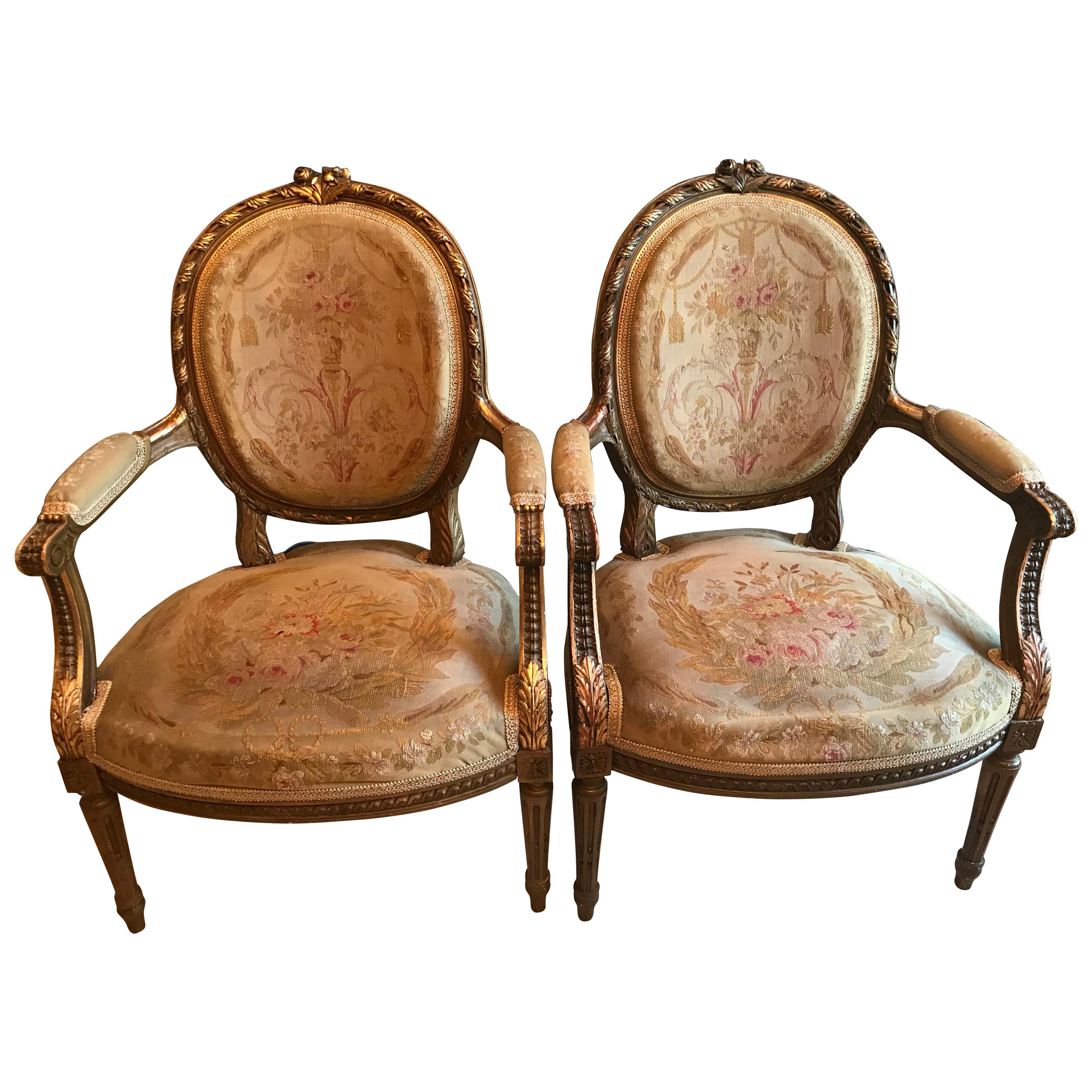 Pair of Louis XVI Style Armchairs For Sale