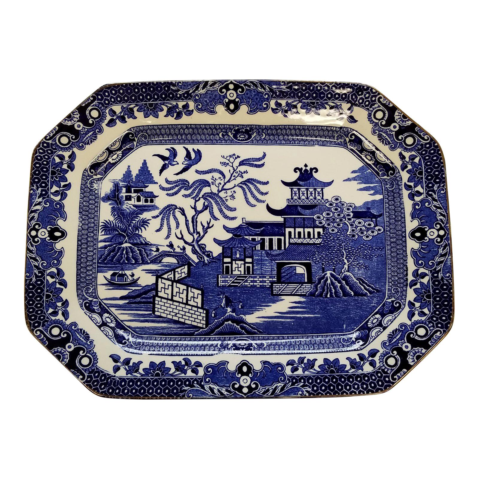 Antique English Burleigh Ware Blue Willow Platter