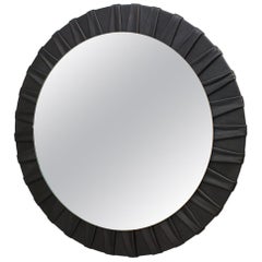 Pair of Round Leather Wall Mirror by Vereinigte Werkstätten München, Germany