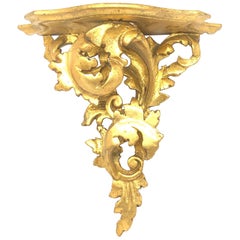 Italian Old Venetian Wall Shelf, Gilded Carved Acanthus, Rococo Style