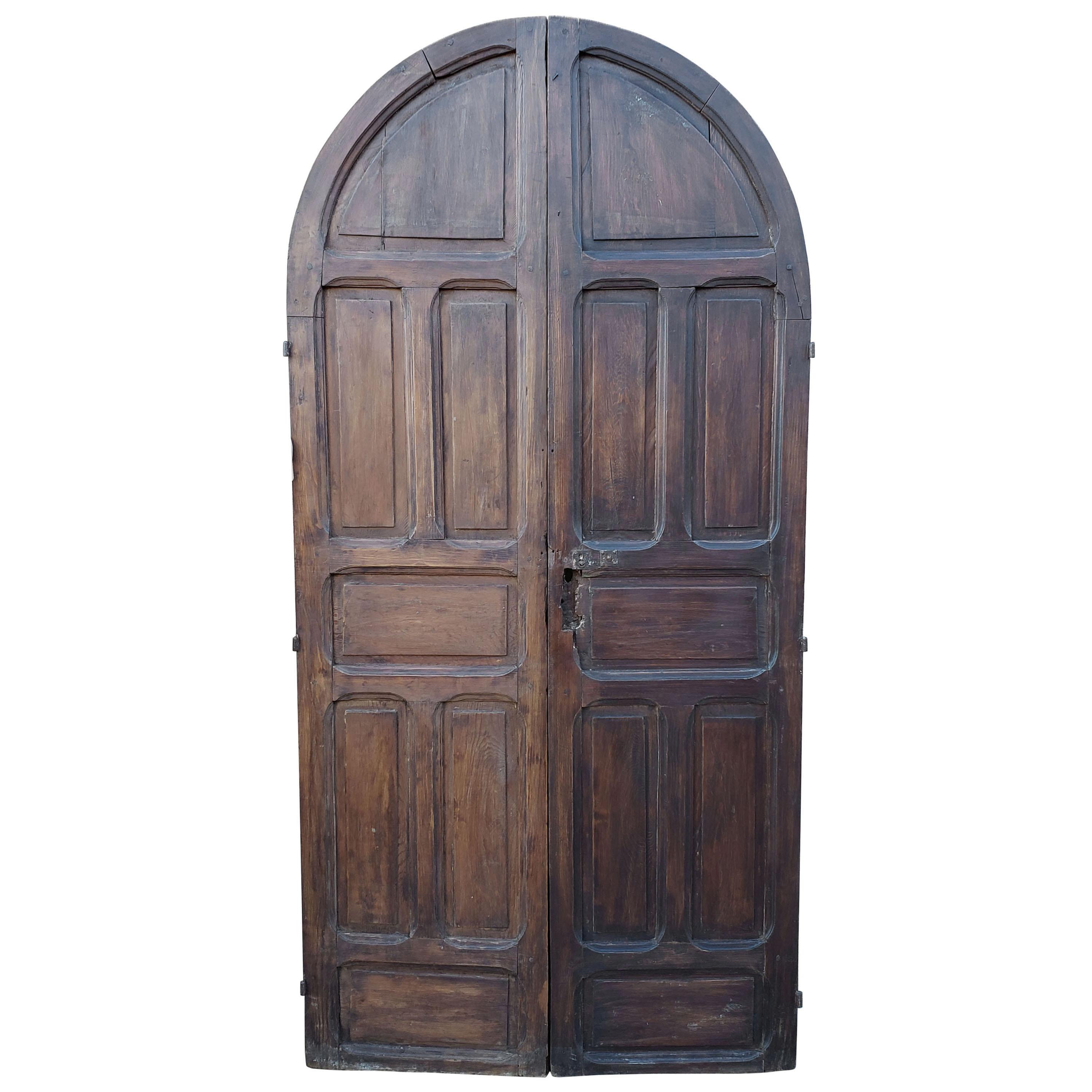Double Panel Arched Moroccan Wooden Door, 23ND34 For Sale