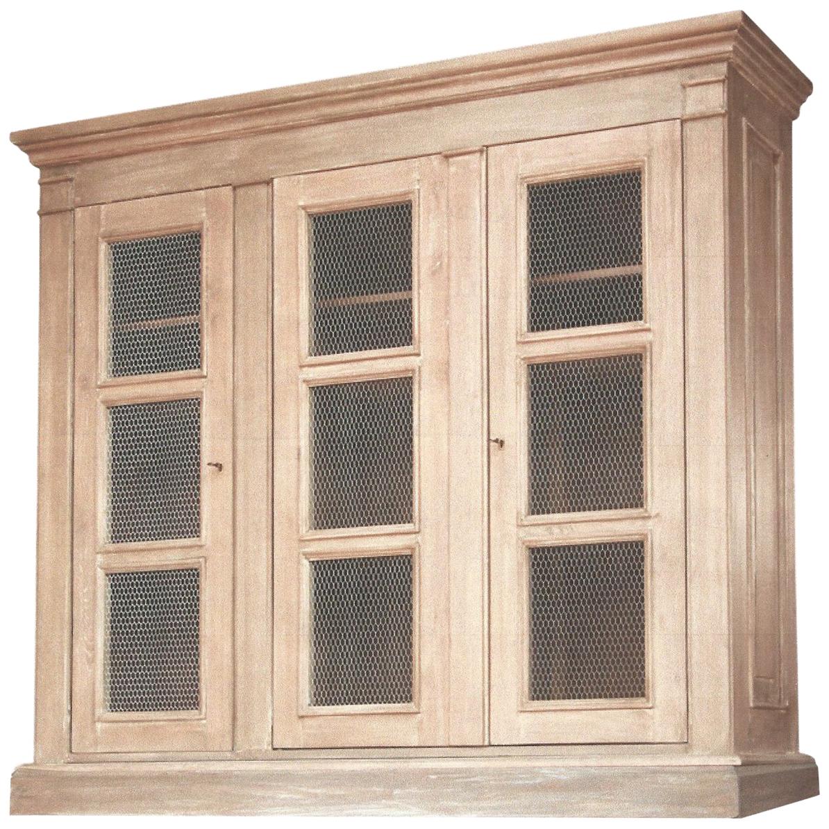 French Provincial Wooden Cabinet Cupboard with Metal Mesh Doors