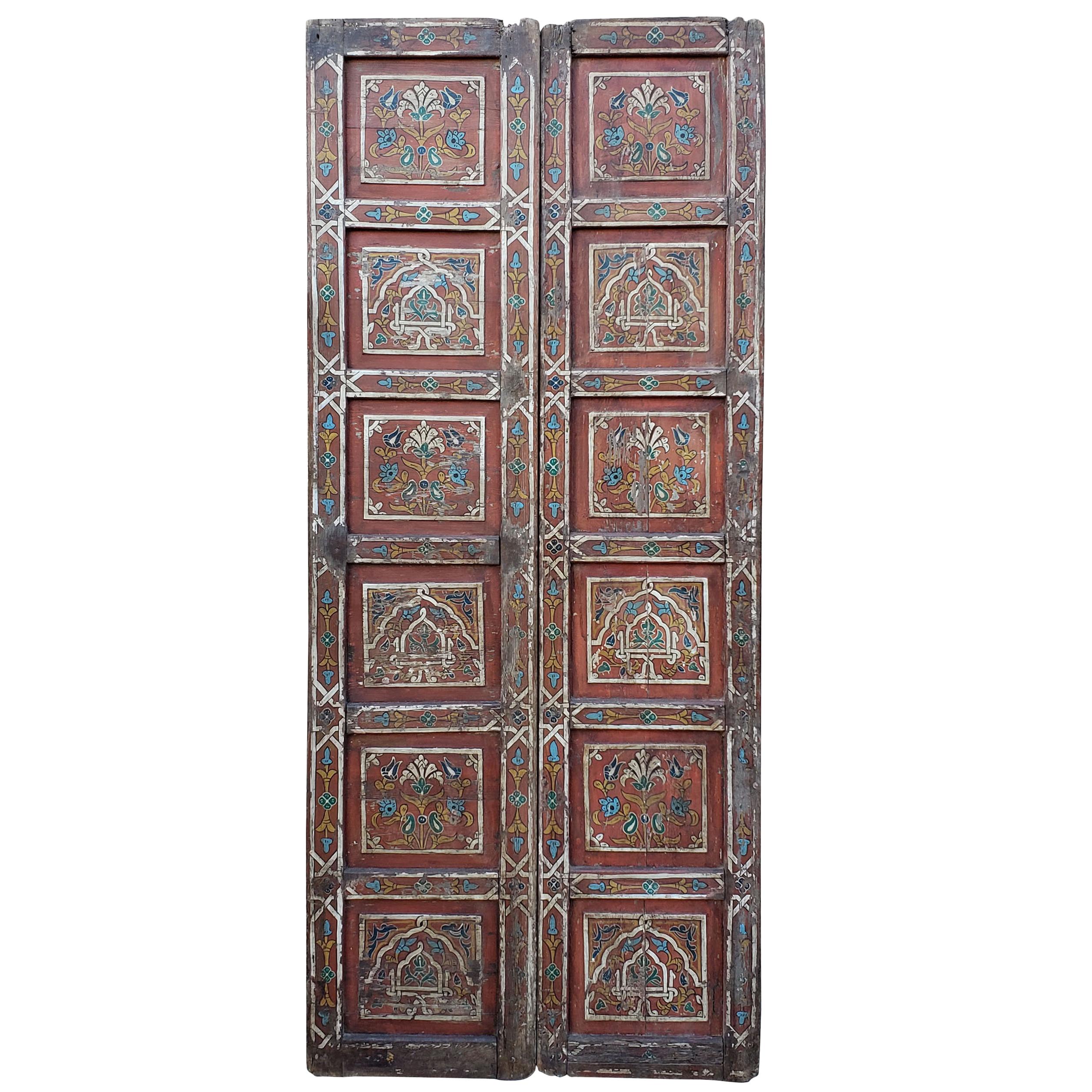 Double Panel Moroccan Multi-Color Wooden Door, 23ND33 For Sale