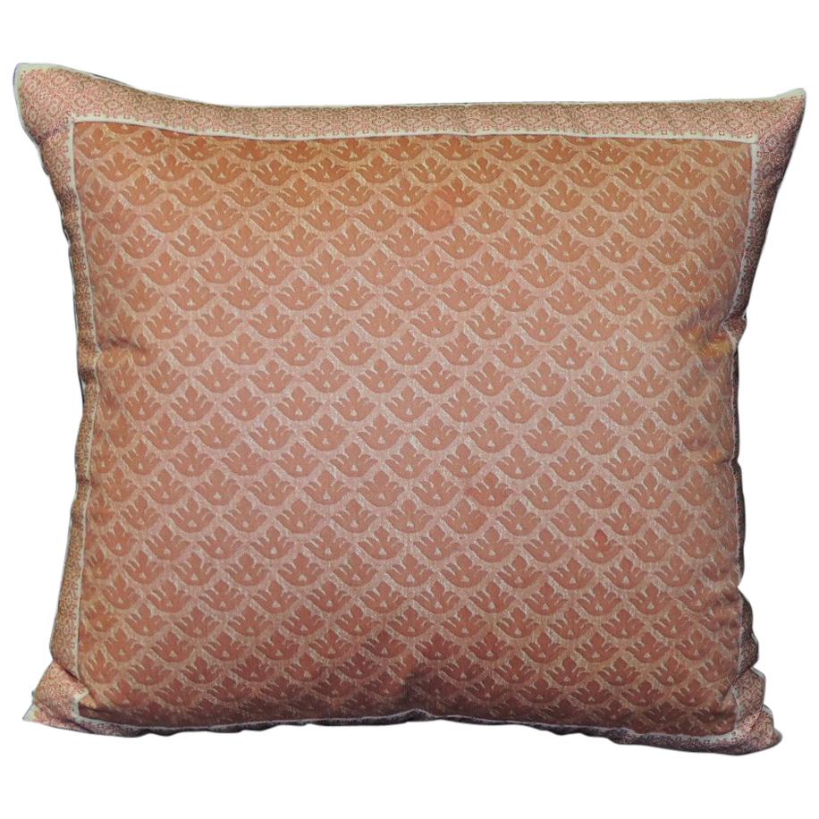 Vintage Fortuny Coral Pillow in "Canestrelli" Pattern Decorative Pillow