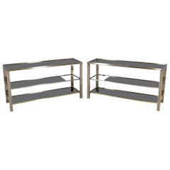 Pair of Vintage Original Maison Jansen Stainless Steel Brass Console Tables