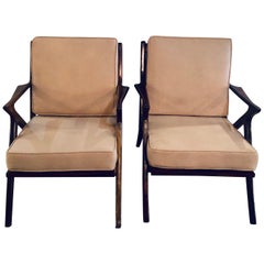 Pair of Mid-Century Modern Rosewood or Walnut Armchairs Newly Upholstered