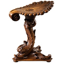 Antique Italian Carved Walnut Dolphin Piano Bench Stool, circa 1875