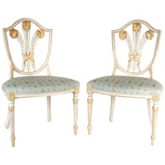 George III Parcel Gilt Shield Back Side Chairs with Plumes, circa 1775
