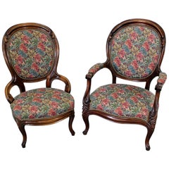 Pair of Retro Victorian Parlor Set Ladies and Gentleman Chairs