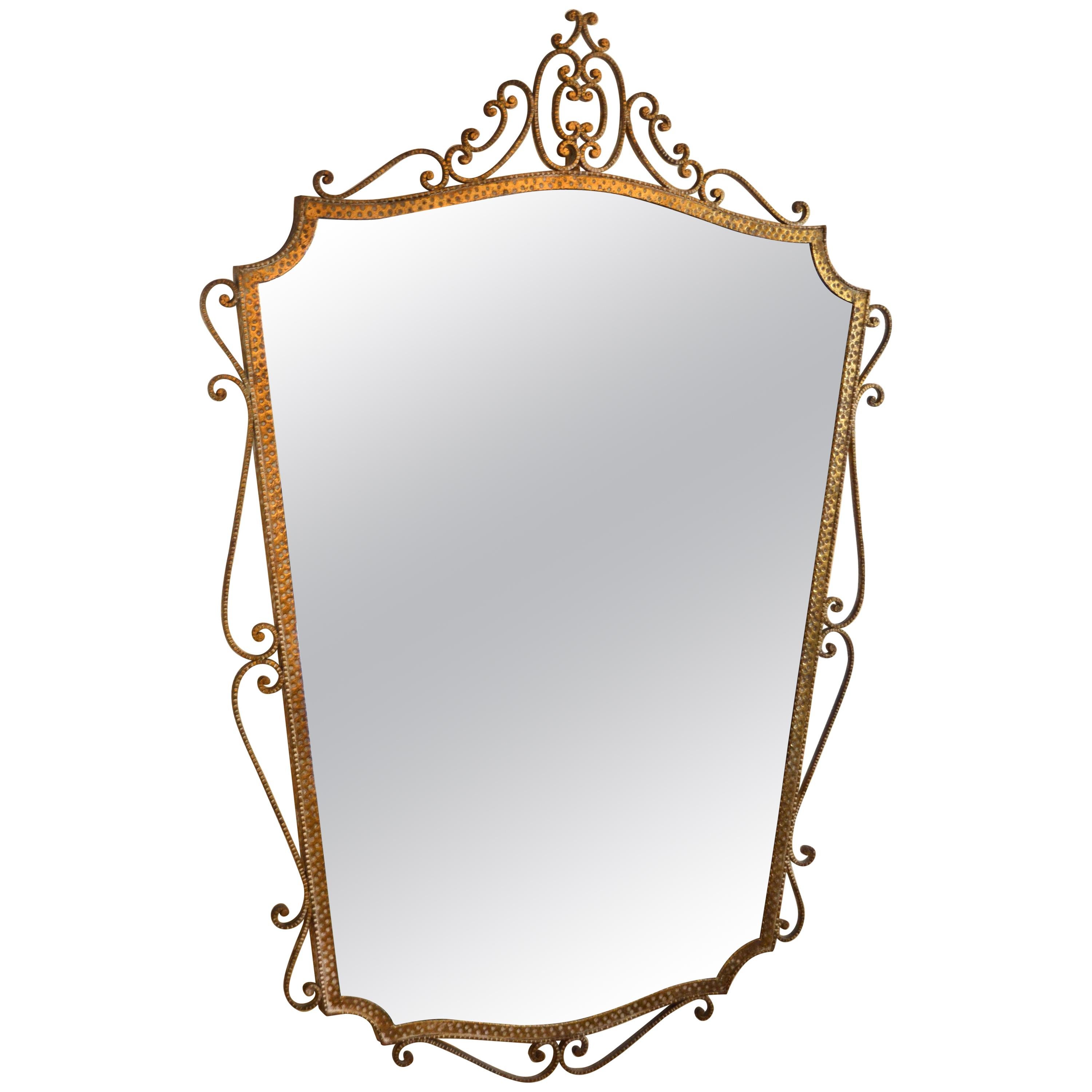 Espejo de pared italiano de hierro forjado dorado estilo Art Déco de Pier Luigi Colli