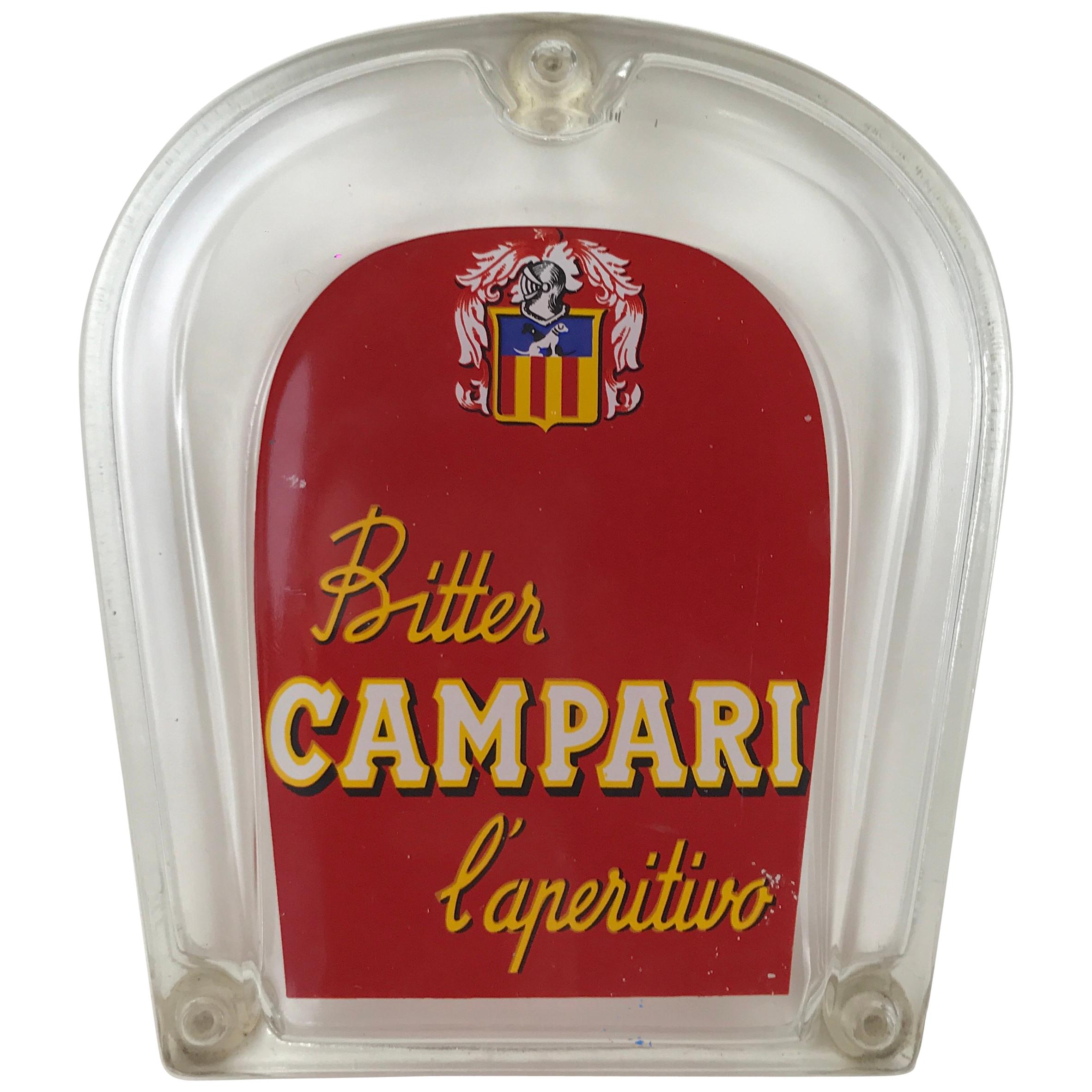 1960s Italian Vintage Adv Glass Bitter Campari Horseshoe Shaped Money Tray For Sale