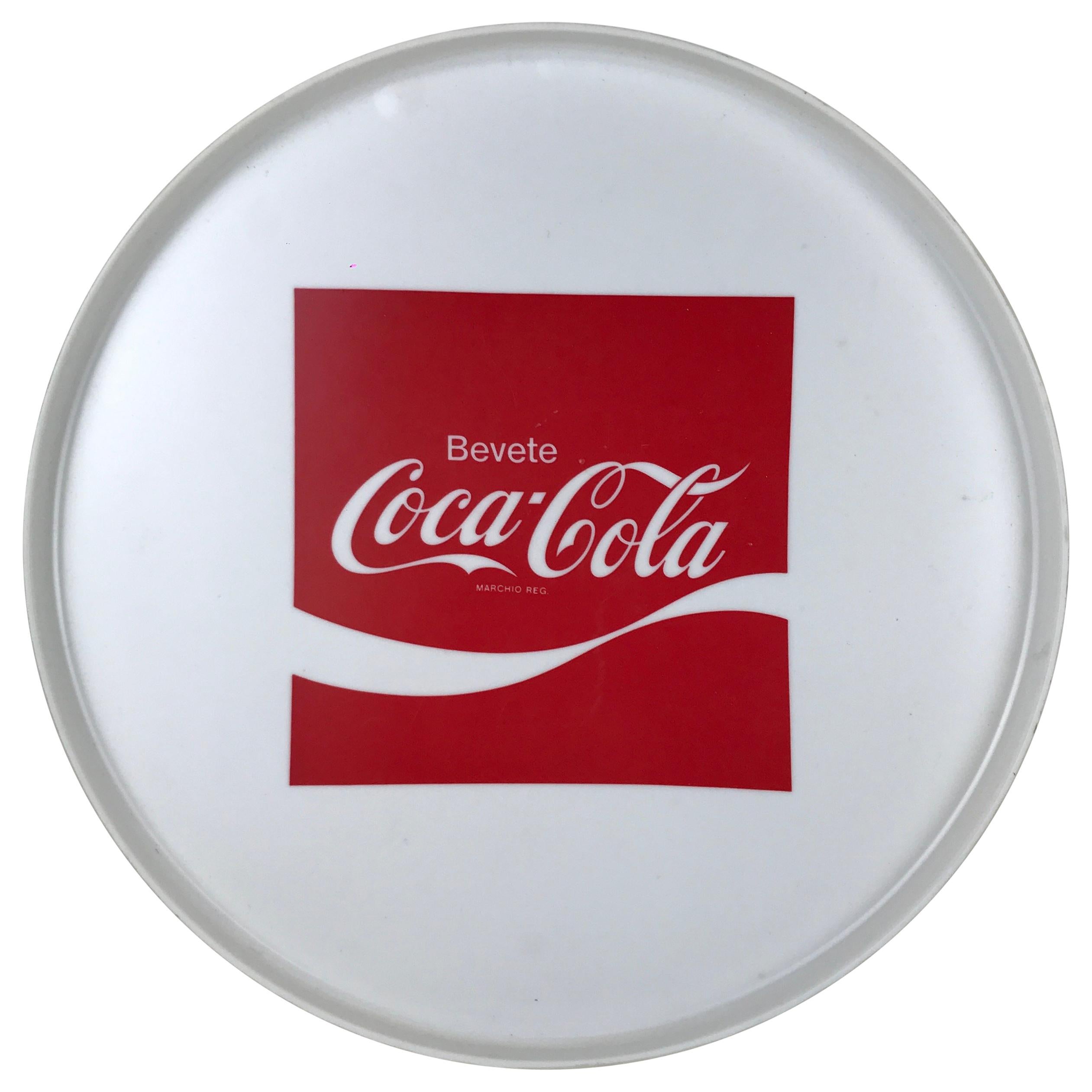 1970s Vintage Advertising Round Plastic Bar Tray Drink Coca-Cola Made in Italy For Sale