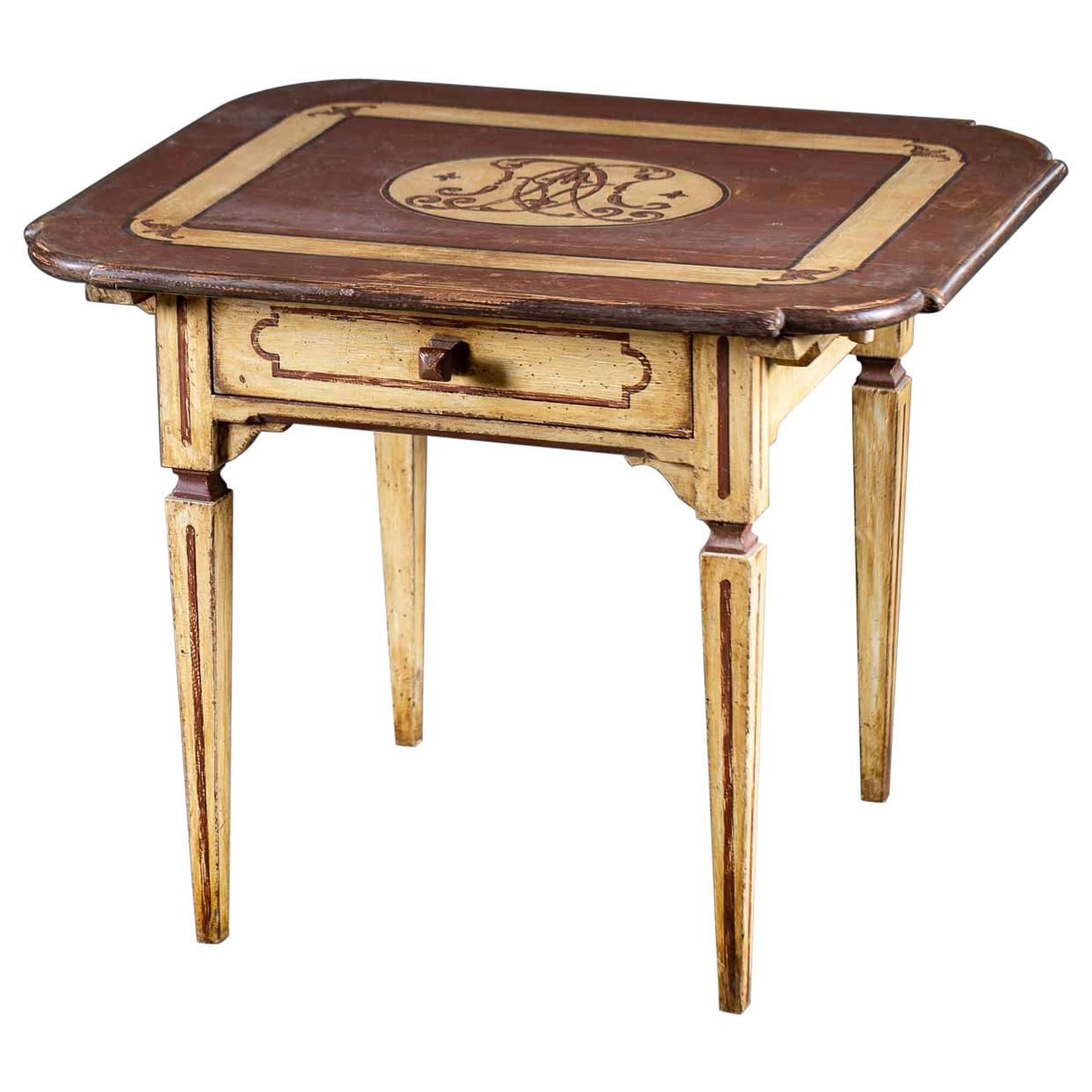 Antique German Louis XVI French Painted Table with Drawer, circa 1790 For Sale