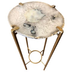 Modern White and Flecked Dark Gray Quartz End Table