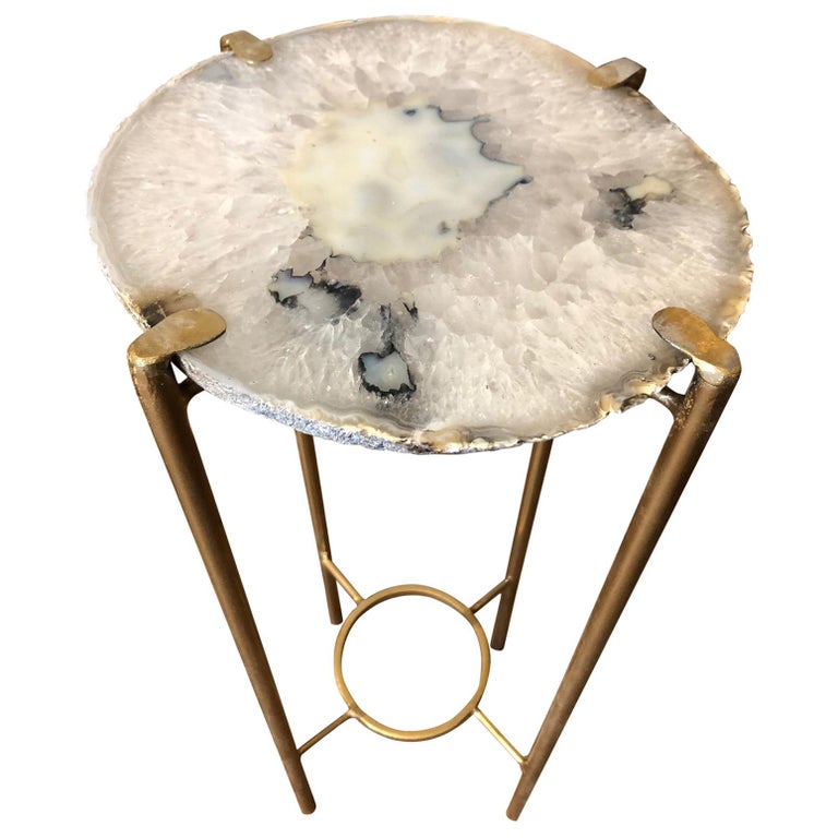 Modern White and Flecked Dark Gray Quartz End Table at 1stdibs