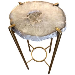 Modern Smokey White Quartz End Table with Exposed Crystal Center