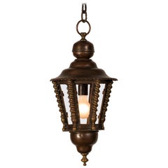 Antique French Brass Copper Lantern Chandelier, France, circa 1920