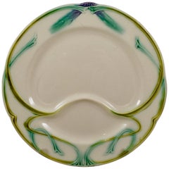 Piatto Longchamp Terre de Fer Art Nouveau French Faïence Barbotine Asparagus
