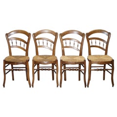 Vintage William Morris Liberty London Sussex Rush Seat Set of Four Walnut Dining Chairs