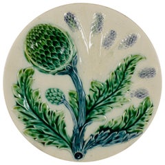 Luneville French Faïence Barbotine Majolica Asparagus and Artichoke Plate