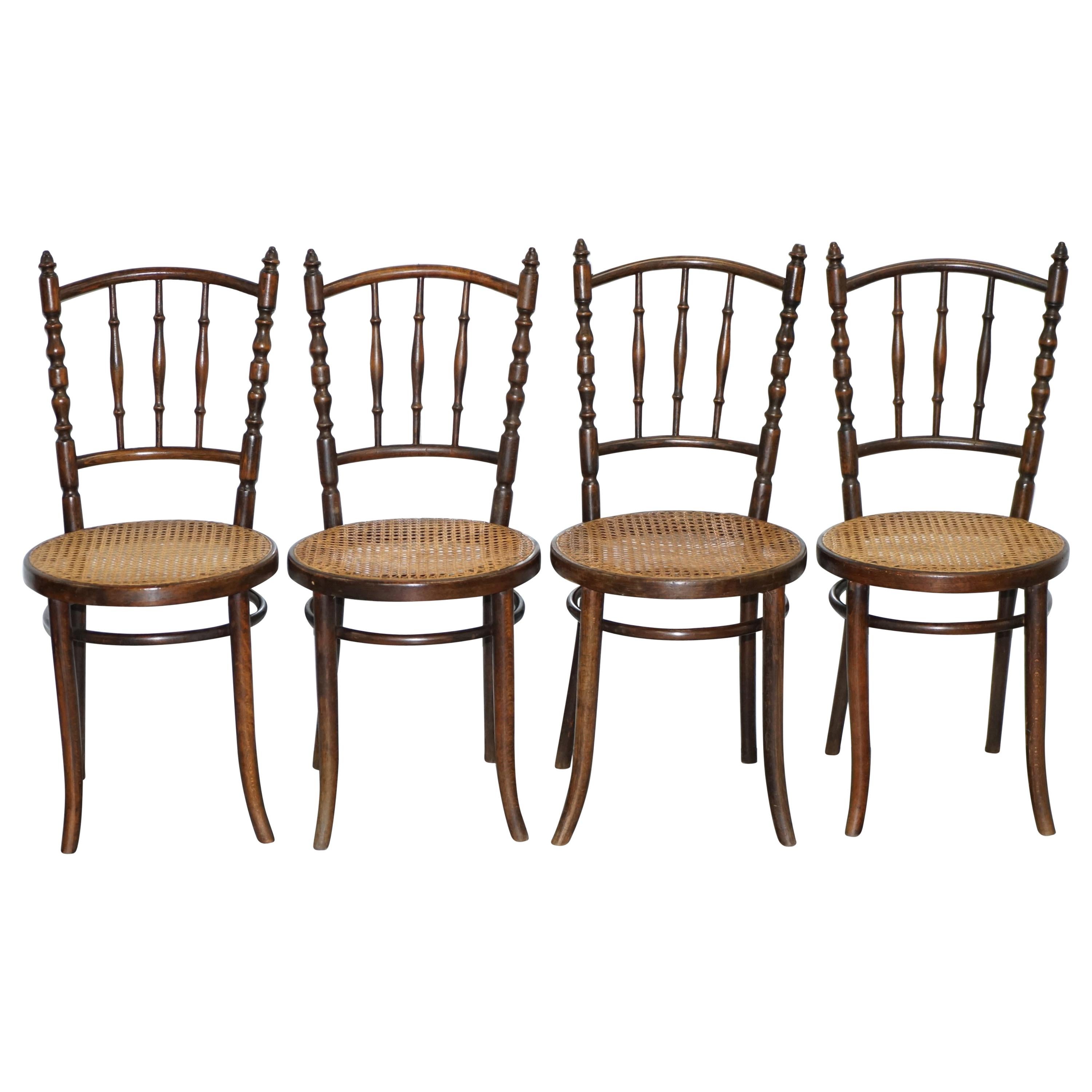Set of Four Original circa 1880 Victorian Thonet Fiscel Dining Chairs Rattan