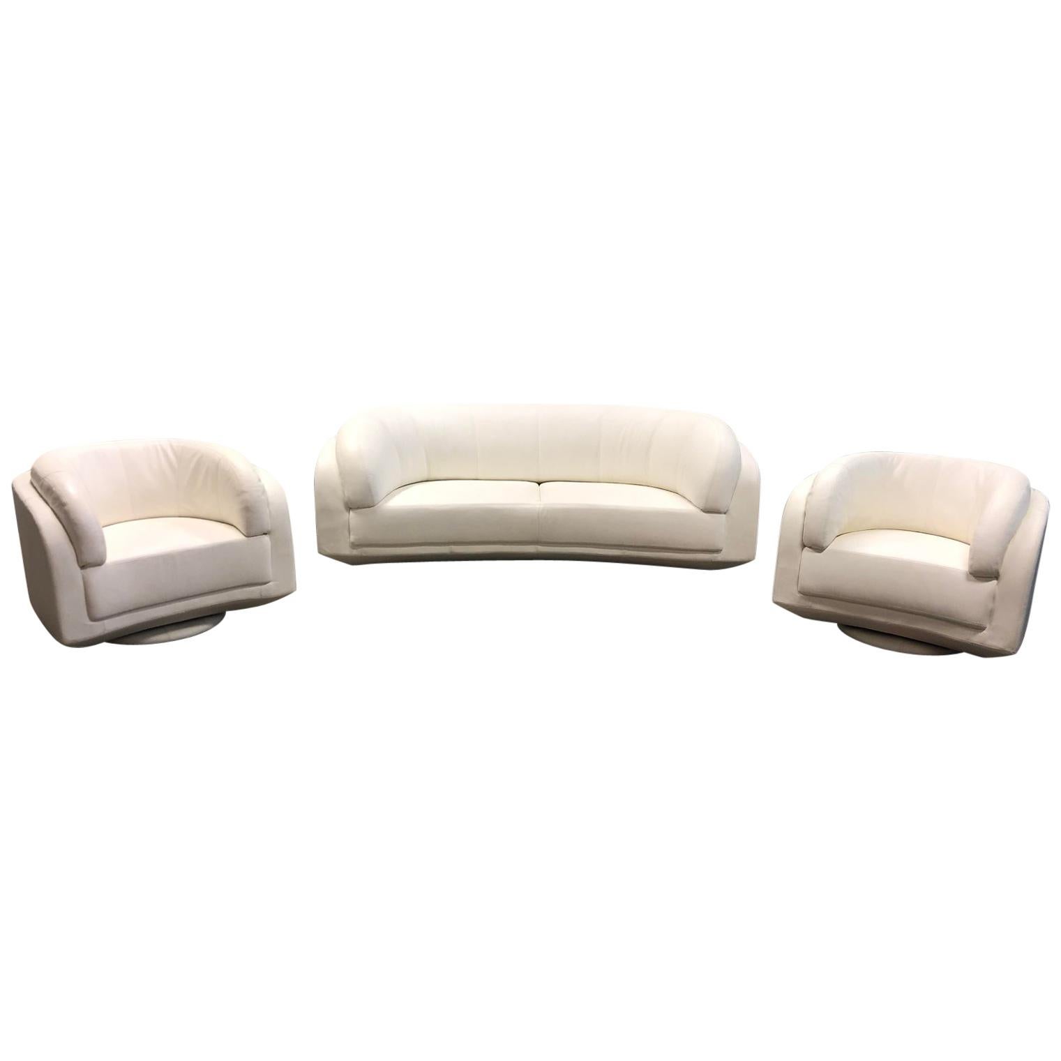 W.Schillig Arabesque Sofa and Pair of Swivel Chairs For Sale