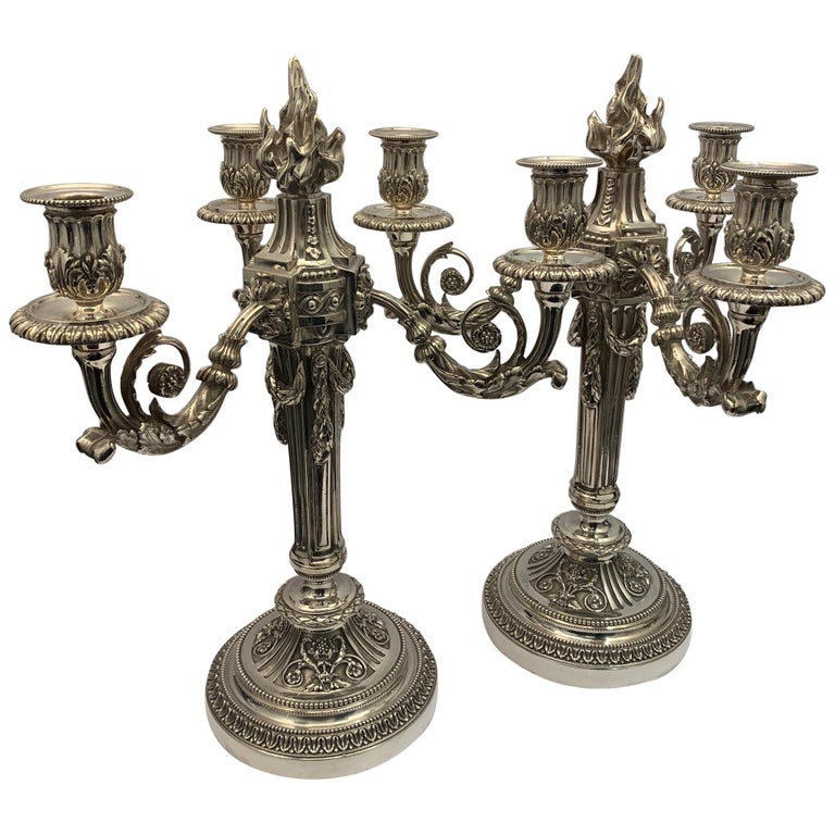 Large 19th Century Silver Plated Bronze Candelabra For Sale at 1stDibs
