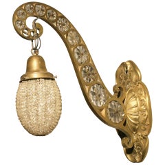 Hollywood Regency Brass and Crystal Sconce