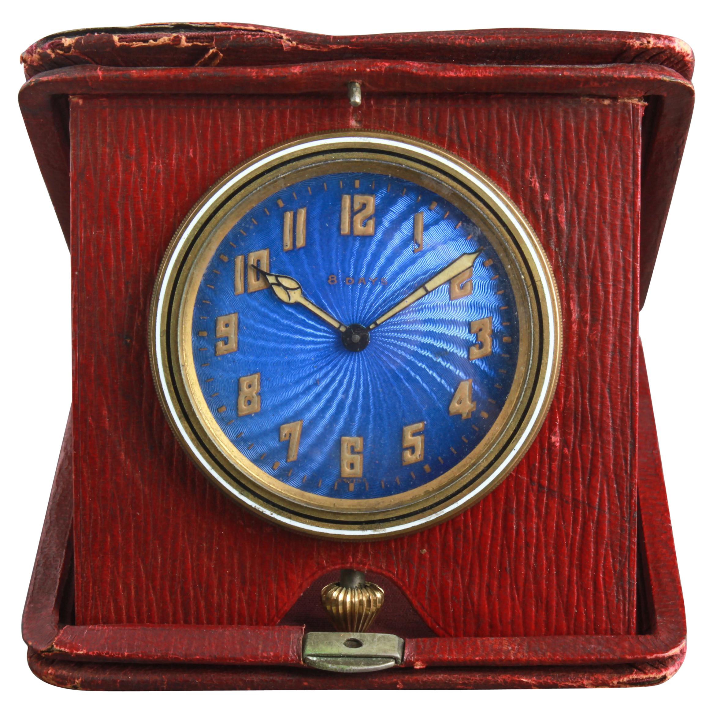 Sprague & Co. Swiss Guilloche Enamel Travel Clock