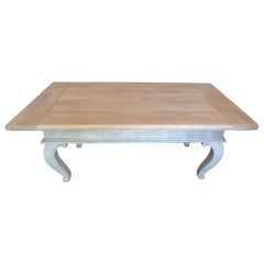 French Louis XVI Style Contemporary Pinewood Coffee Table on Four Cabriole Legs