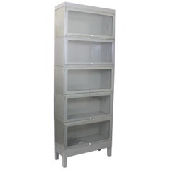 Vintage 1960s Industrial Five Stack Gray Steel Metal Barrister Bookcase