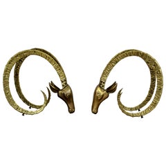 Used Mid-Century Modern Hollywood Regency Pair of Bronze Ibex Heads, Chervet, 1970s