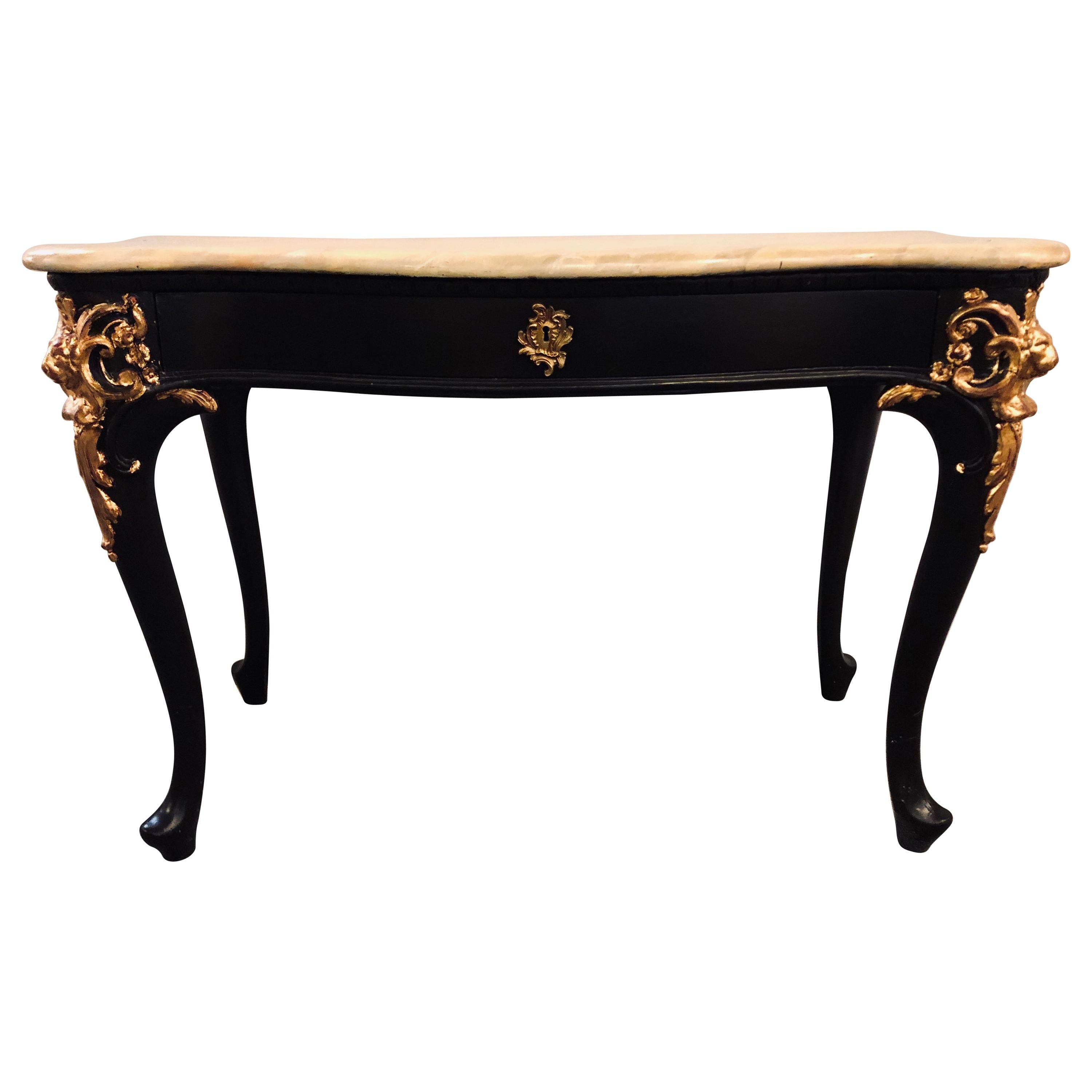 Fine Louis XV Style Ebony and Parcel Gilt Desk or Console or Serving Table