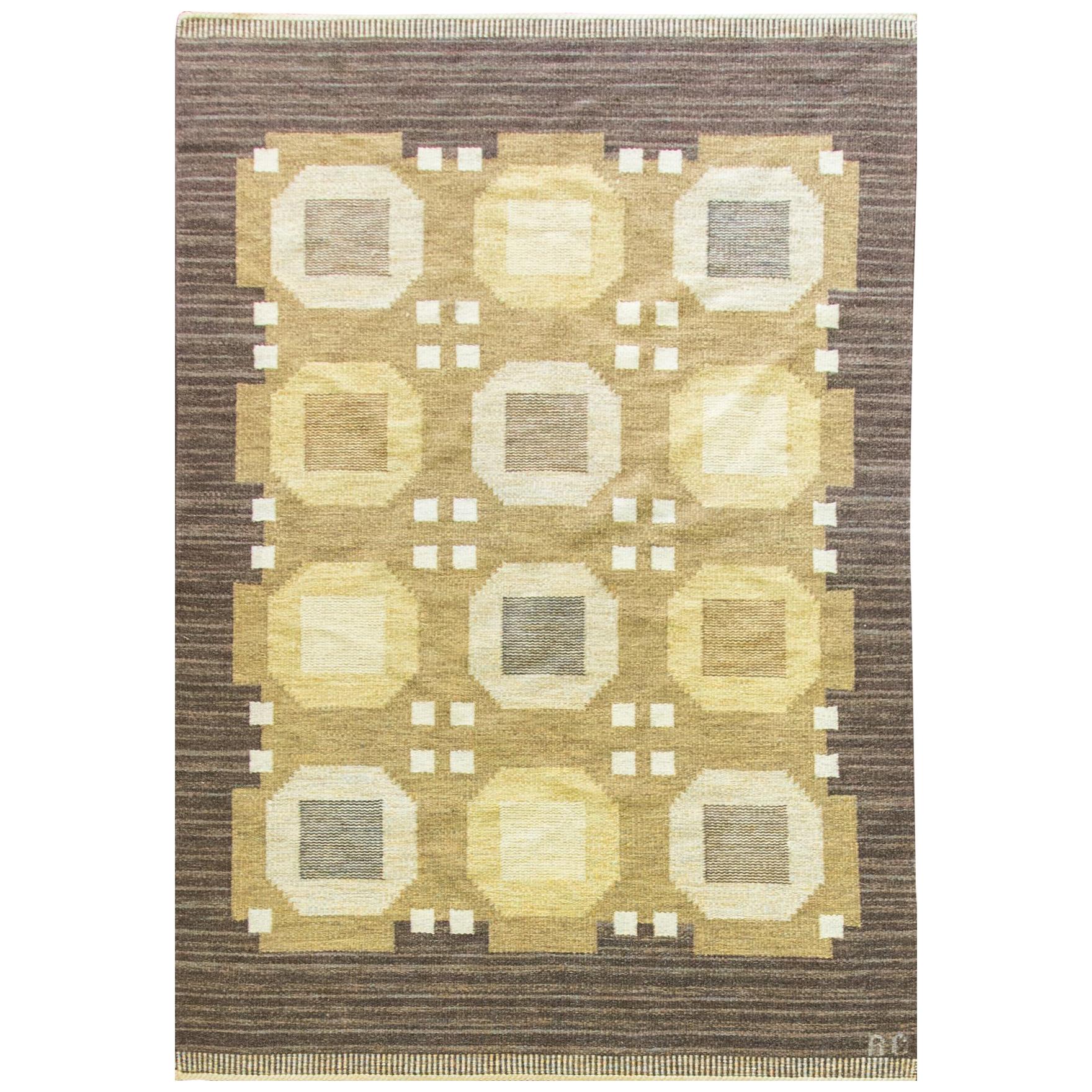 20th Century Swedish Flat-Weave Carpet by Agda Osterberg, Free Shipping