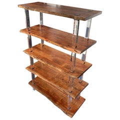 Large Walnut Slap And Acrylic Étagère Or Bookcase