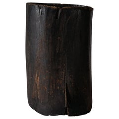Large Primitive Flemish Black Antique Tree Trunk Grain Barrel