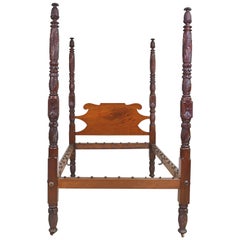 Antique American Empire Four Poster Bed with Acanthus Carvings, circa 1820