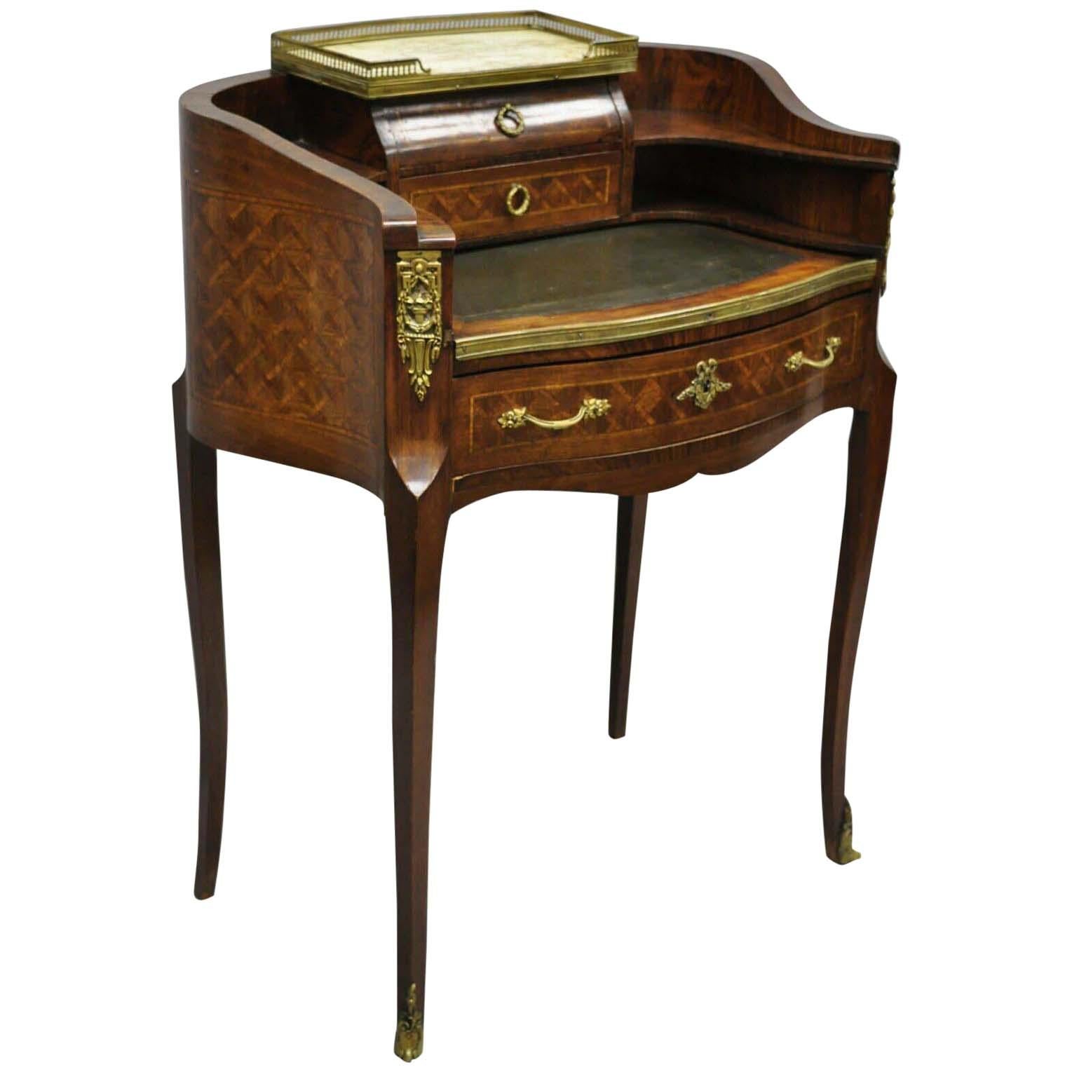 Antique French Louis XV Small Inlaid Petite Demilune Writing Desk Made in France For Sale