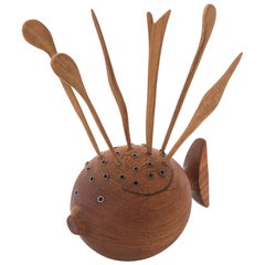 Retro Danish Modern Puffer Fish Toothpick Holder Barware