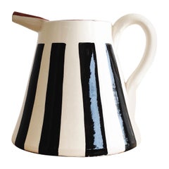 Handmade Ceramic Small Pitcher with Graphic Black and White Design, in Stock