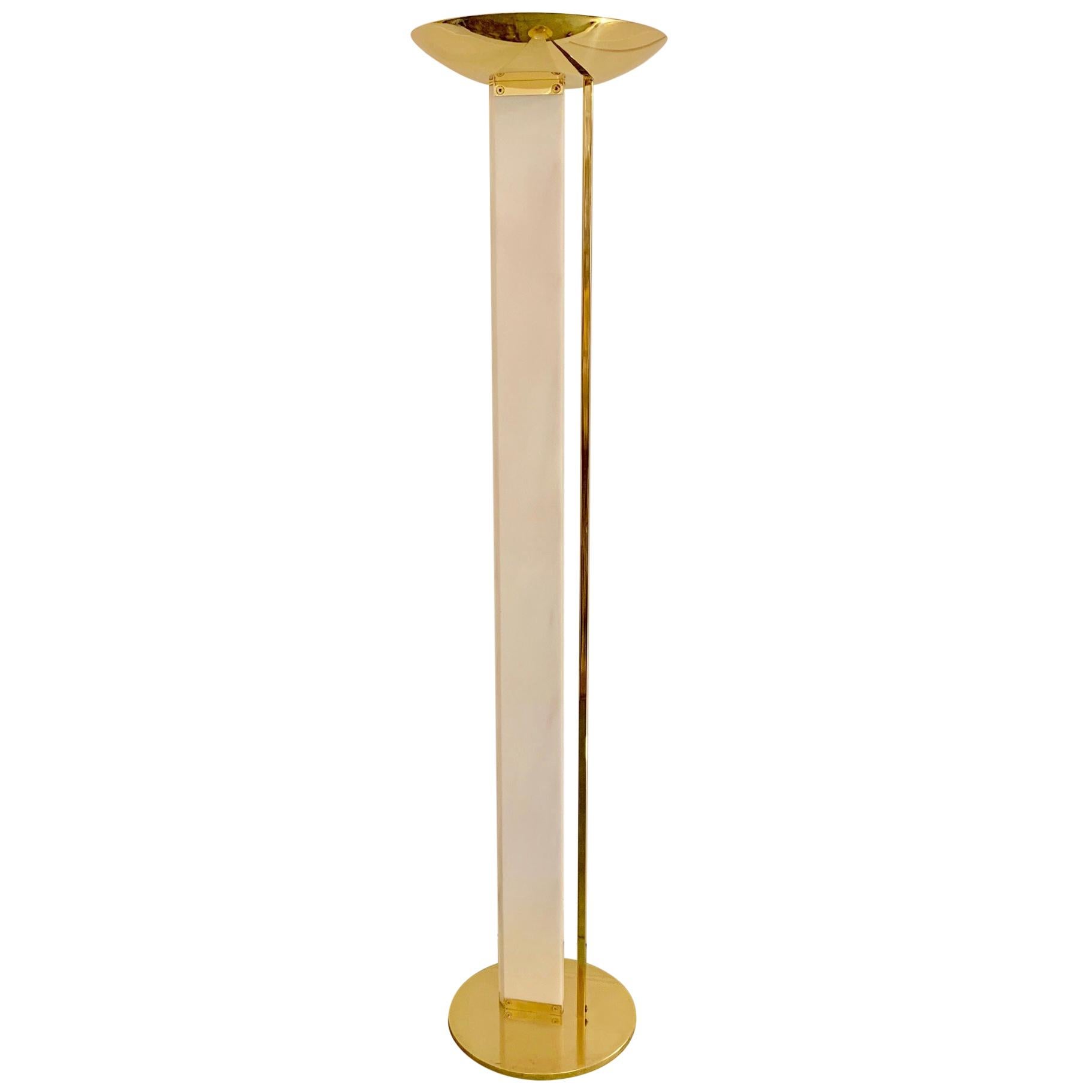 Brass and Acrylic Torchiere Floor Lamp by Fredrick Ramond For Sale