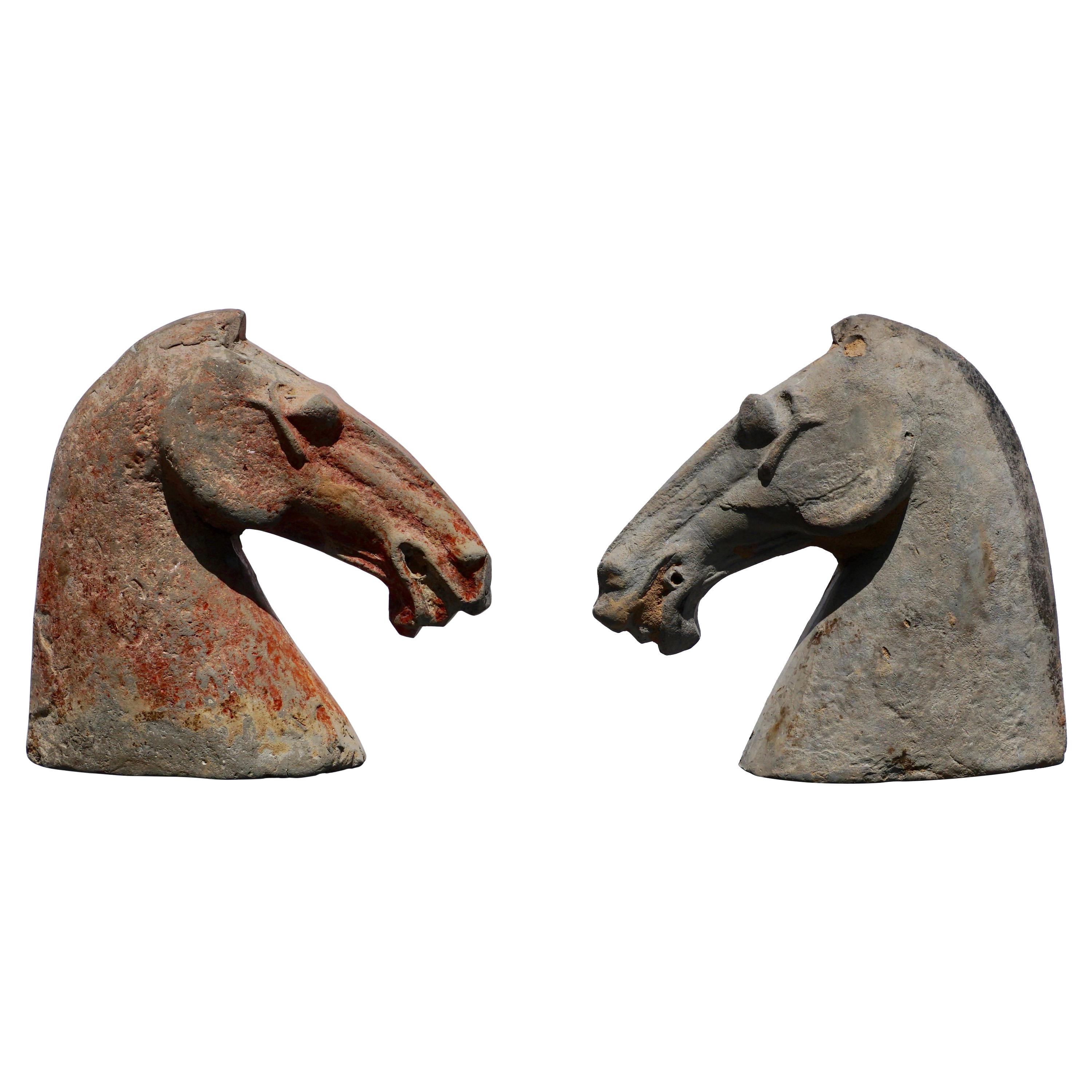 Pair of Han Dynasty Horse Heads (206BC - 220AD) Attributed