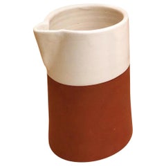 Handmade Ceramic Cylinder Rustic Carafe in Stone and White Design, in Stock