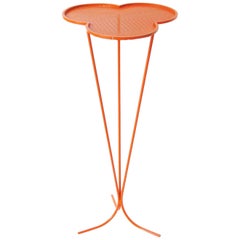 Mathieu Mategot 1950s Orange Perforated Metal Pedestal Tall Side Table