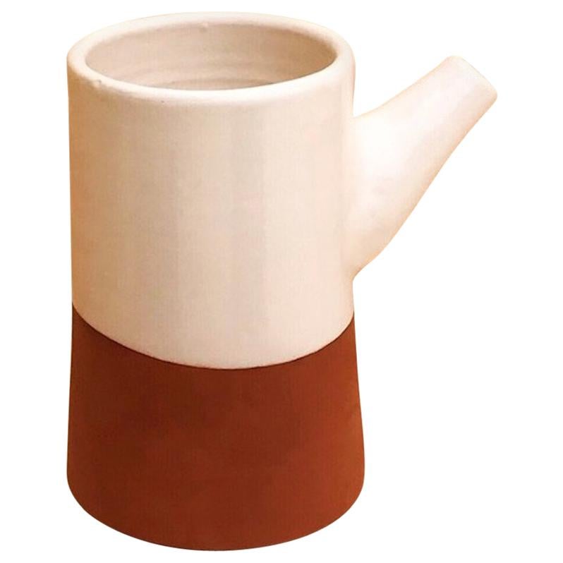 Handmade Ceramic Spout Rustic Carafe in Stone and White Design, in Stock