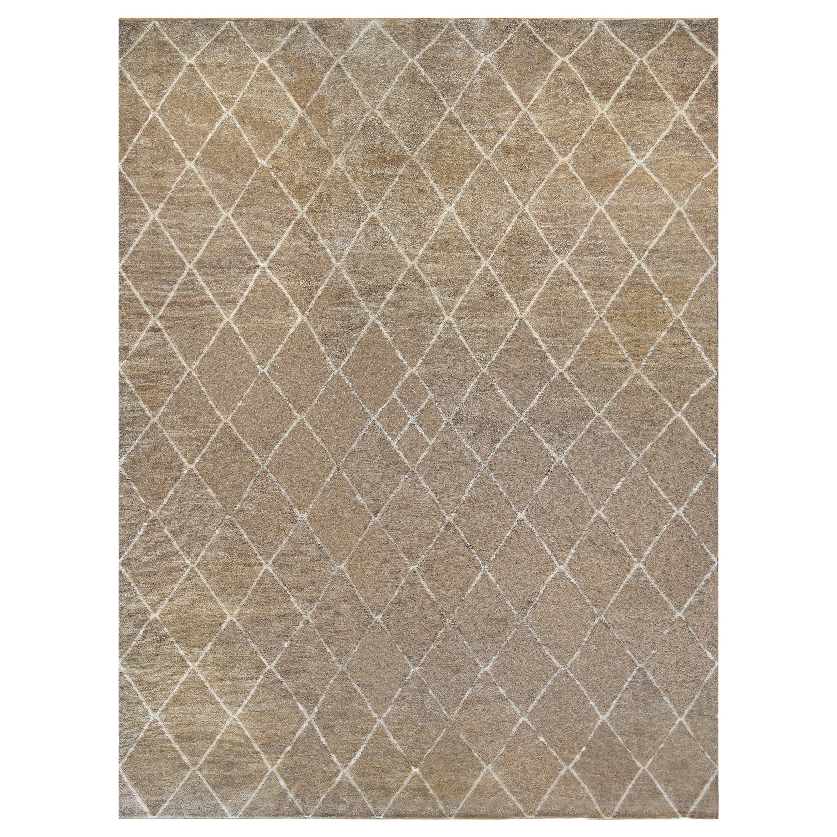 Handwoven Moroccan Inspired Wool Rug For Sale