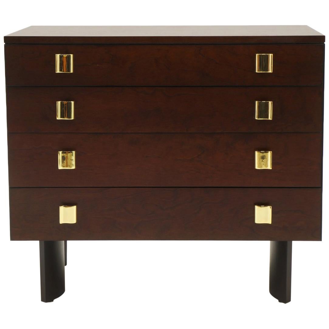 Eliel Saarinen Four-Drawer Cabinet / Dresser, Dark Stained Birch, Brass Pulls